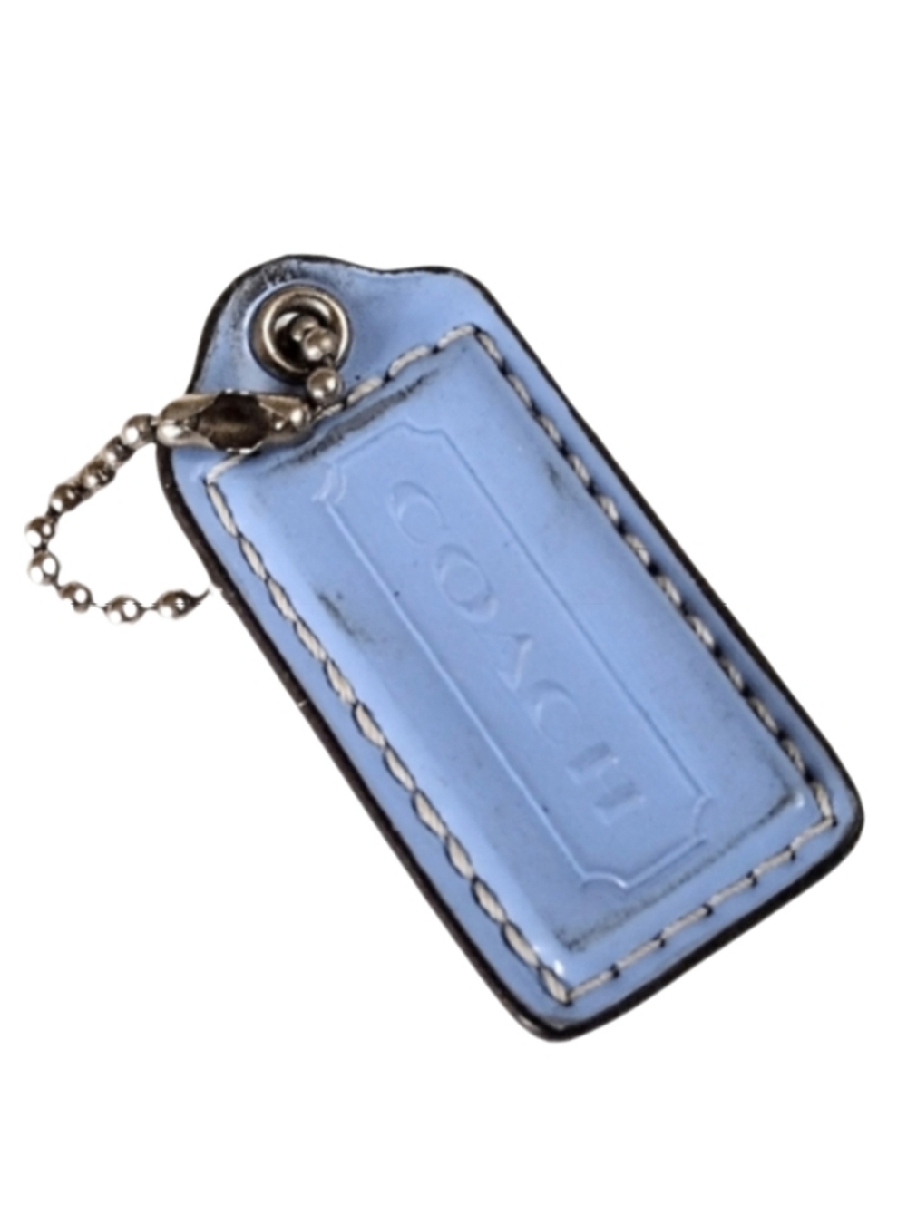 🐳 2" Coach Cornflower Blue Patent Leather Hangtag Mini Bag Fob Charm Keychain